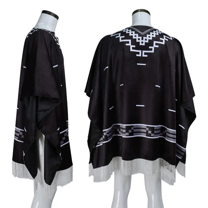Clint Eastwood Inspired Cowboy Poncho Cosplay Costume – Men’s Aztec Pattern Serape Shawl Cape with Hat for Halloween & Movie Roleplay