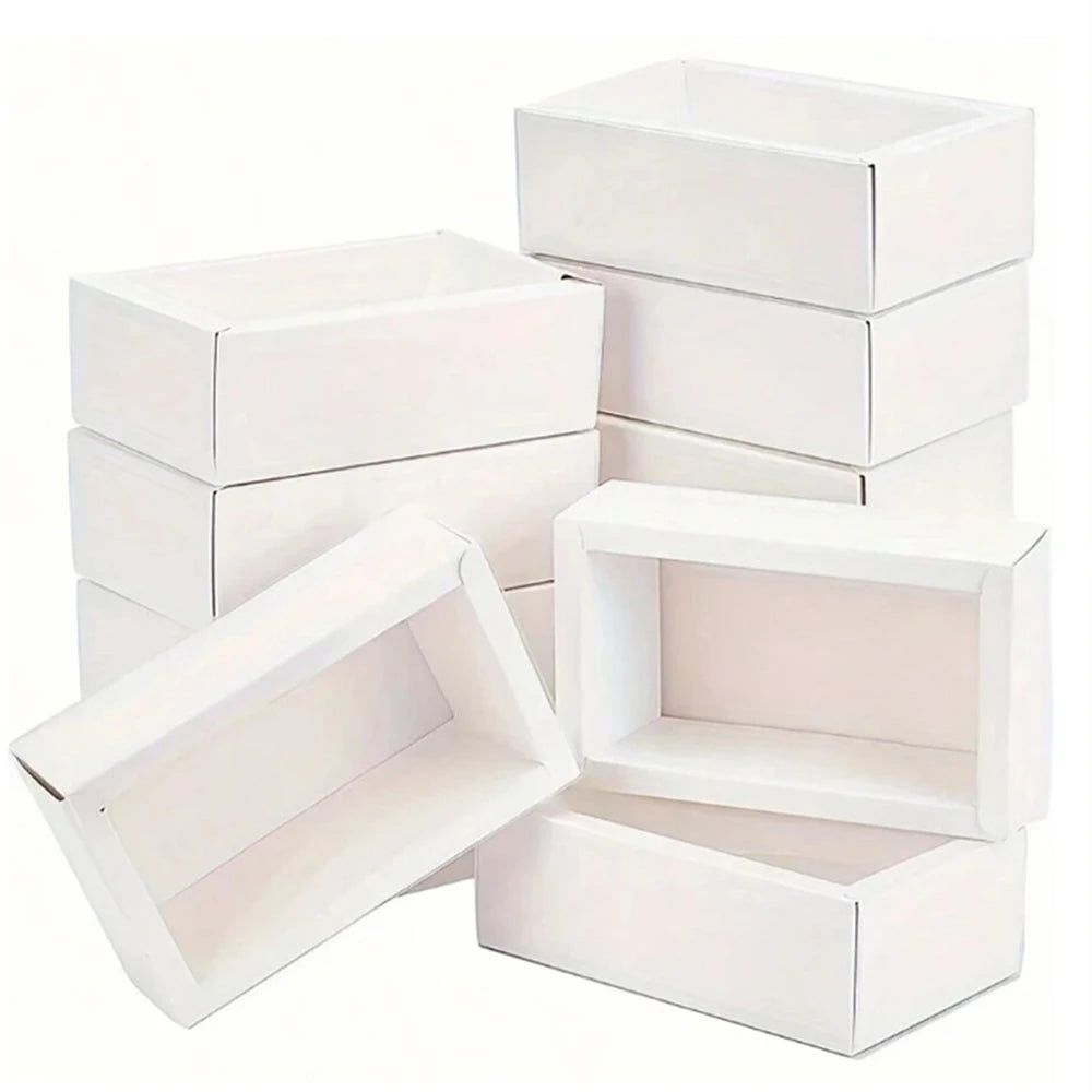 10PCS Pull-Out Kraft Paper Gift Boxes with Clear Window for Jewelry, Gifts, Weddings, Birthdays & Business Packaging