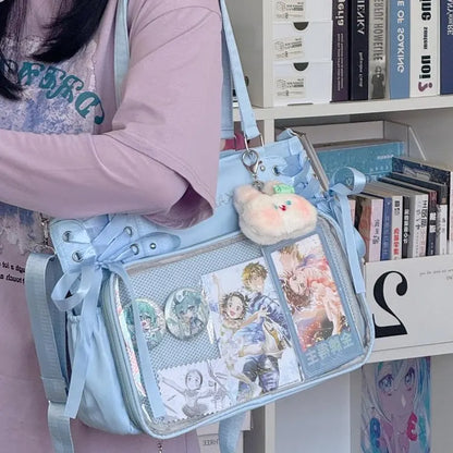 Bolso Bandolera con Lazo Estilo Universitario – Bolso de Hombro de Gran Capacidad para Chicas, Bolso Ita de Moda JK, Bolso de Mano con Acento de Lazo para Libros Escolares, Material Escolar y Uso Diario