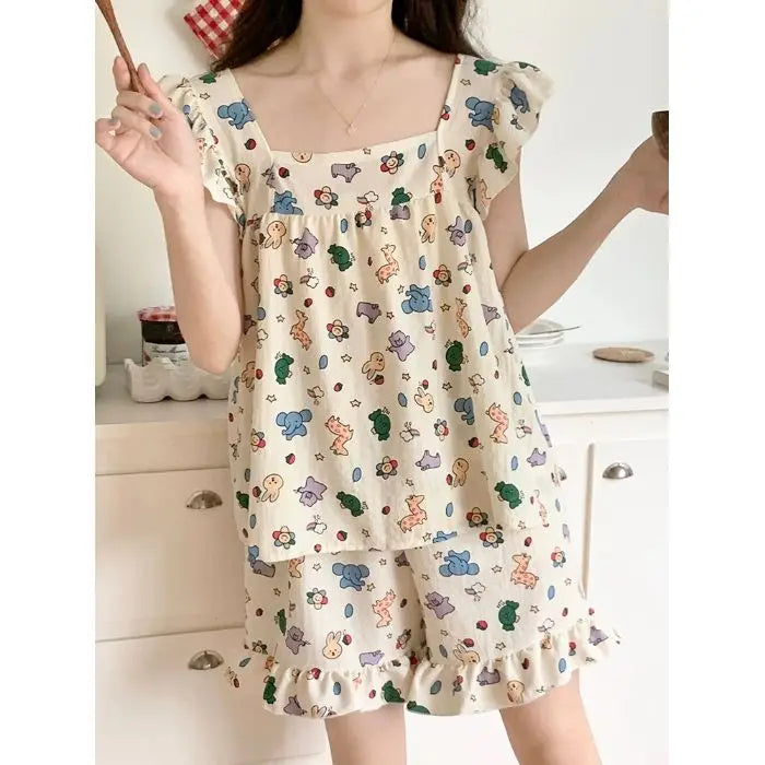 Women's Summer Pajama Set – 2-Piece Short Sleeve Top & Pants, Soft Lightweight Sleepwear and Comfortable Loungewear