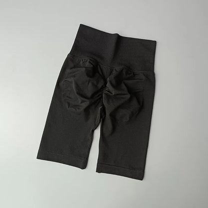 Pantalones cortos de yoga de cintura alta para mujer – Pantalones cortos deportivos fruncidos para realce de glúteos, para correr, gimnasio, fitness y control de abdomen