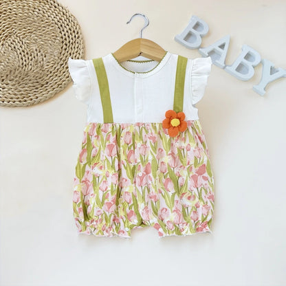 Pelele de verano para bebé recién nacido – Body de manga corta de algodón suave con estampado de dibujos animados para bebés y niñas (3-18 meses)
