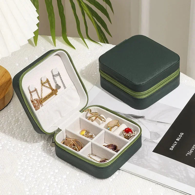 Portable Leather Travel Jewelry Organizer Case for Rings, Earrings, Necklaces & Accessories Storage