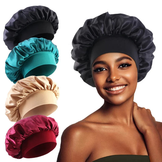 Gorro de satén sedoso para dormir con banda elástica – Gorro de noche de ala ancha para dormir y proteger el cabello