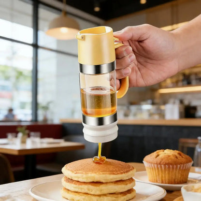 Glass Syrup Dispenser Bottle – Press-Top Honey & Syrup Container with No-Drip Spout, BPA-Free Design for Kitchen & Barbecue