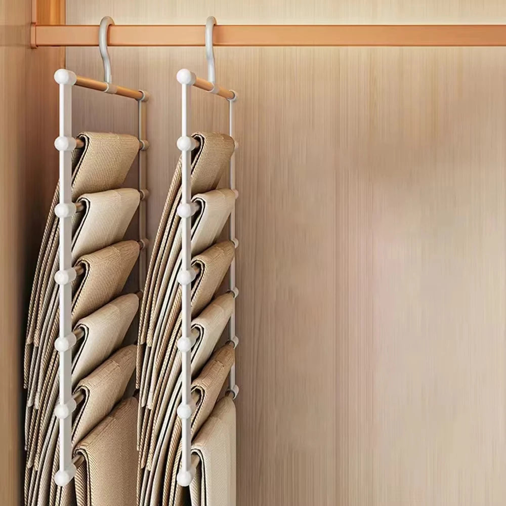 Cintre Multiple pour Pantalons – Organisateur de Placard Gain de Place avec Pinces Antidérapantes pour Pantalons, Jeans et Rangement de Vêtements