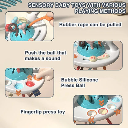 Juguete Sensorial de Silicona Montessori con Cuerda para Bebés – Mordedor Sonajero para Bebés de 6 a 12 Meses
