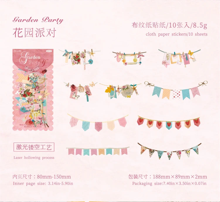 10PCS Creative Party Flag Stickers – DIY Pulling Stick Labels for Scrapbooking, Junk Journaling & Craft Decoration Supplies