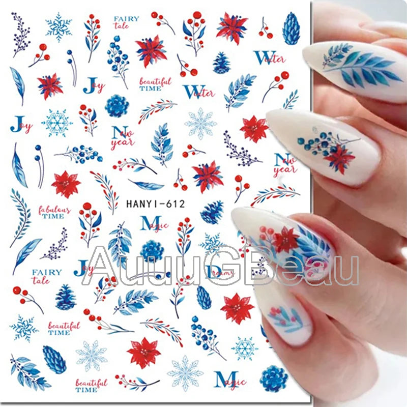 3D Christmas Nail Art Stickers – Snowflake & Winter Tree Nail Decals for Nail Tips Decoration