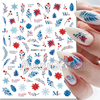 3D Christmas Nail Art Stickers – Snowflake & Winter Tree Nail Decals for Nail Tips Decoration