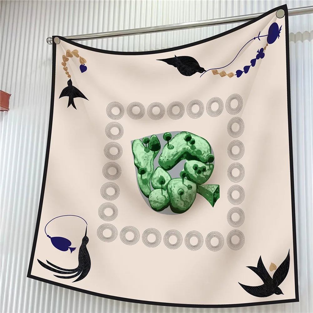 Foulard carré en soie 90 cm pour femme, motif floral, sergé de luxe, bandana, châle, hijab, cache-col, écharpe de tête