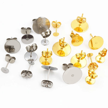 Clous de boucles d'oreilles en acier inoxydable doré, 50 à 100 pièces, avec attaches – Tiges de base vierges pour la fabrication de bijoux et boucles d'oreilles DIY