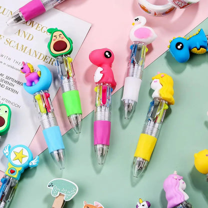 5PCS Kawaii Mini Ballpoint Pens – 4-Color Cute Cartoon Retractable Multicolor Pens for Kids, School Stationery, Office Supplies & Gifts