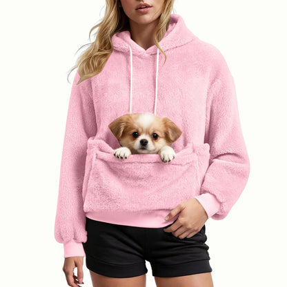 Women's Fall & Winter Fleece Hoodie – Casual Solid-Color Pullover Sweatshirt with Pet Pocket, Drawstring Hood & Cozy Loose Fit