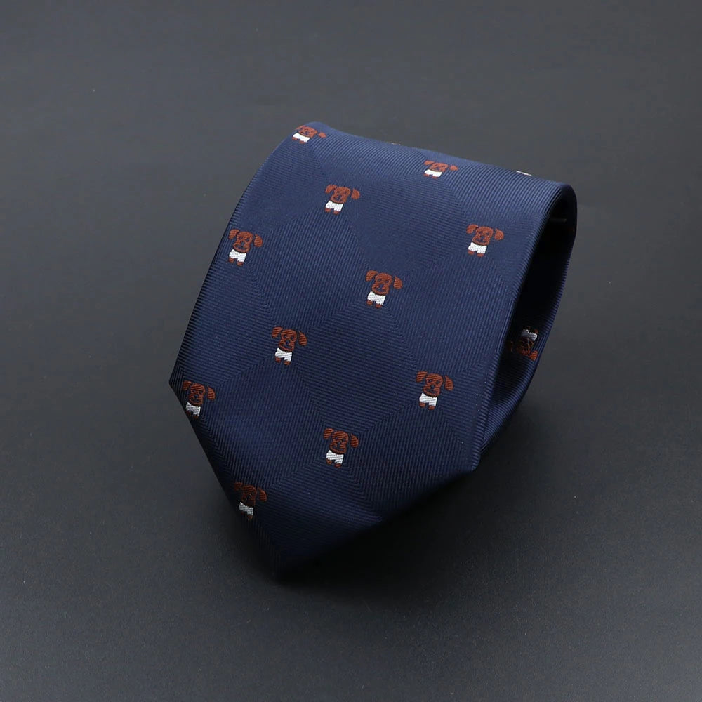 Corbata de hombre de fantasía con perro de dibujos animados, Paisley, rayas y lunares para negocios y bodas