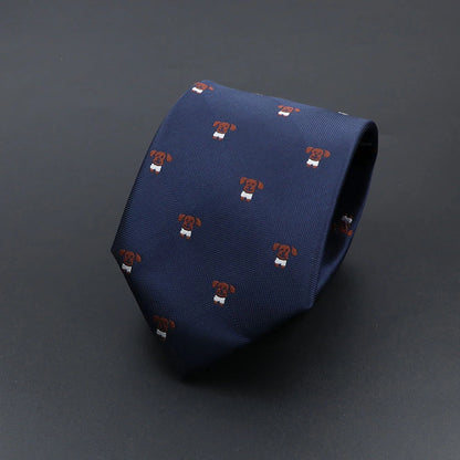 Corbata de hombre de fantasía con perro de dibujos animados, Paisley, rayas y lunares para negocios y bodas