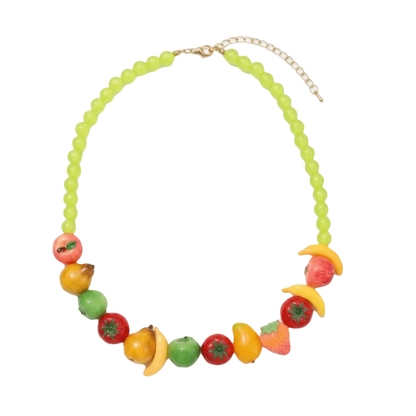 Colorful 3D Fruit Beaded Necklace – Multicolor Exaggerated Chain with Pomegranate, Strawberry & Tomato Designs, Statement Fashion Jewelry