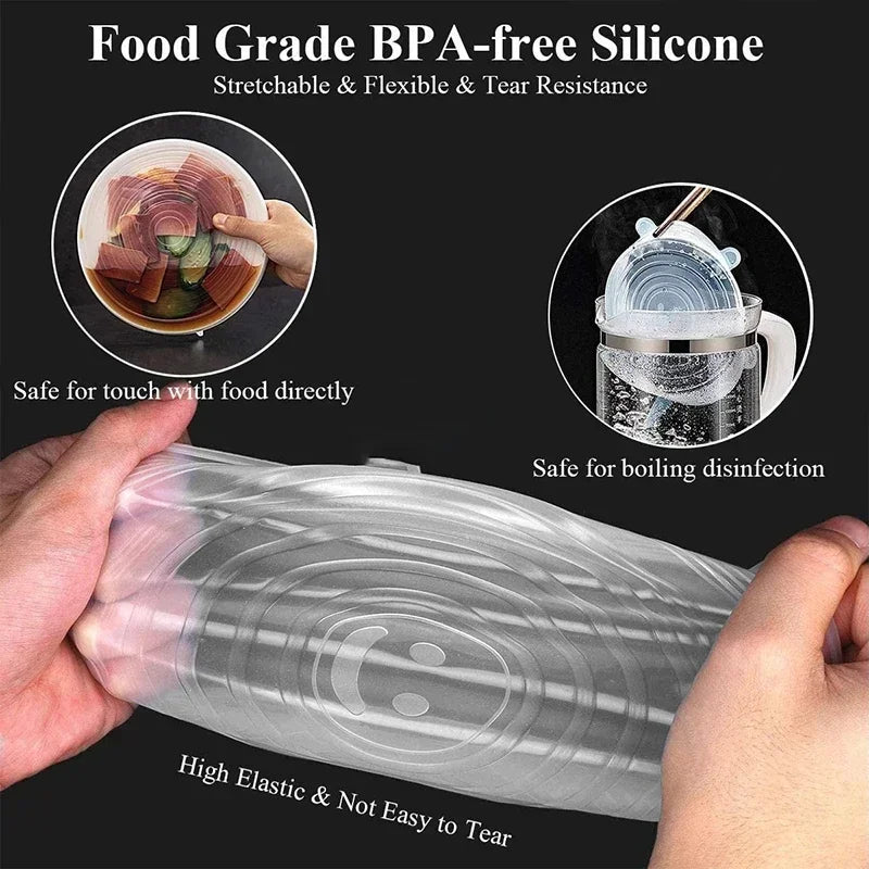 Reusable Silicone Stretch Lids – Flexible Food Covers for Bowls & Containers, Airtight Fresh-Keeping Kitchen Storage Accessories