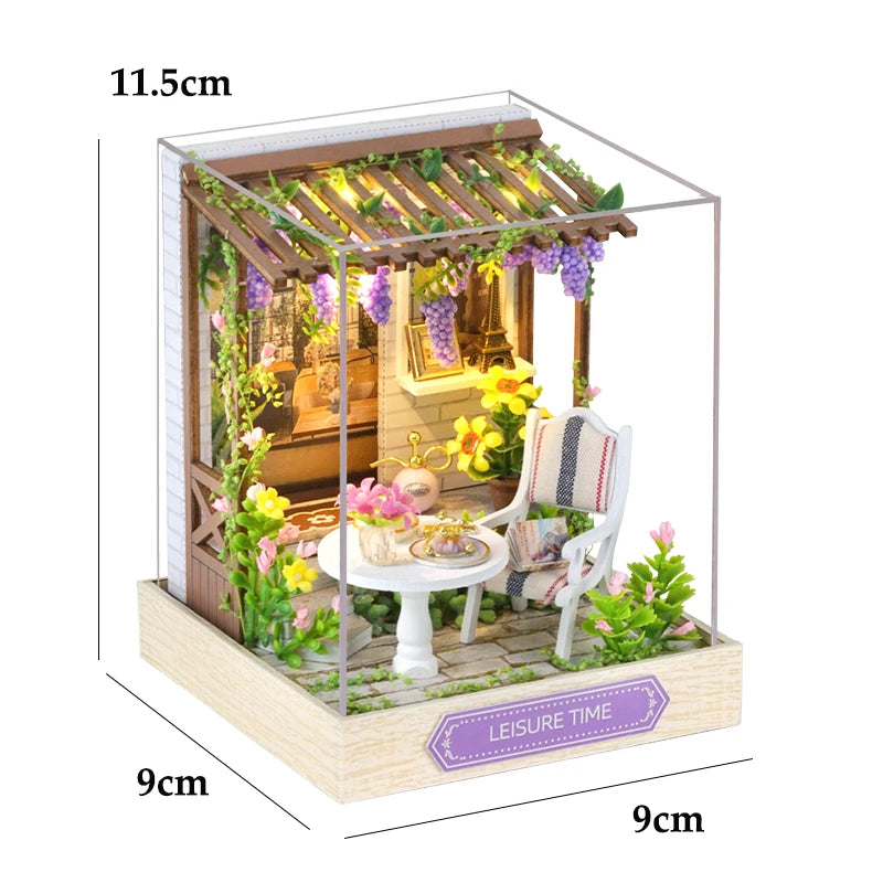Kit DIY de casita de lectura de madera con luces LED – Artesanía en miniatura de inserción de estantería hecha a mano para decoración del hogar y regalos