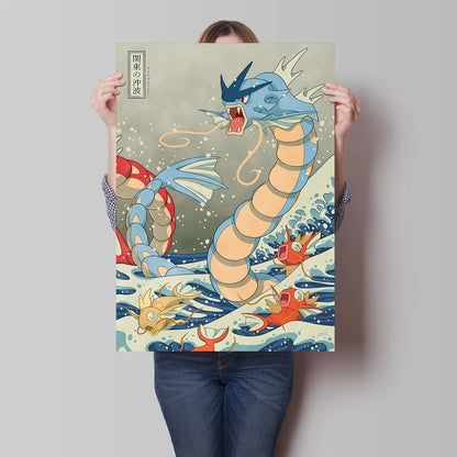 Décoration Murale sur Toile Pokémon Gyarados – Affiche Anime Classique Peinture pour la Décoration Moderne de la Maison et du Salon
