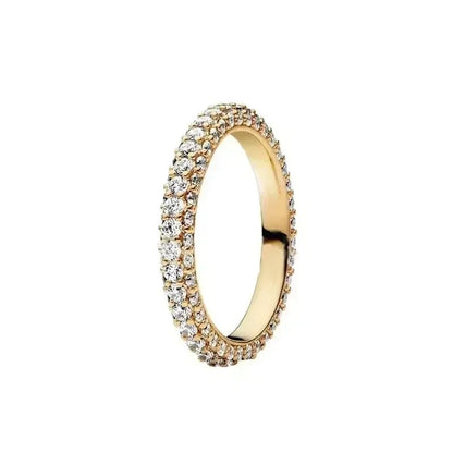 Anillo de moda ajustable con corona de corazón de plata de ley 925 chapado en oro con purpurina para mujer