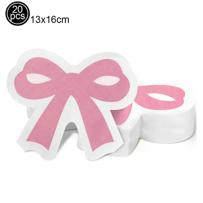 Kit de Fête d'Anniversaire Rose – Thème Princesse Bannière, Ballons Nœud, Pailles, Assiettes en Papier Jetables, Serviettes et Gobelets Vaisselle Décorations pour Fêtes d'Anniversaire de Filles