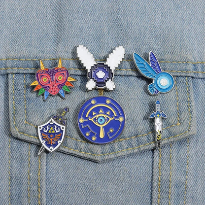 Adventure Game Enamel Pins – Shield, Master Sword & Mask Brooch Set Cosplay Lapel Badge Jewelry Gift