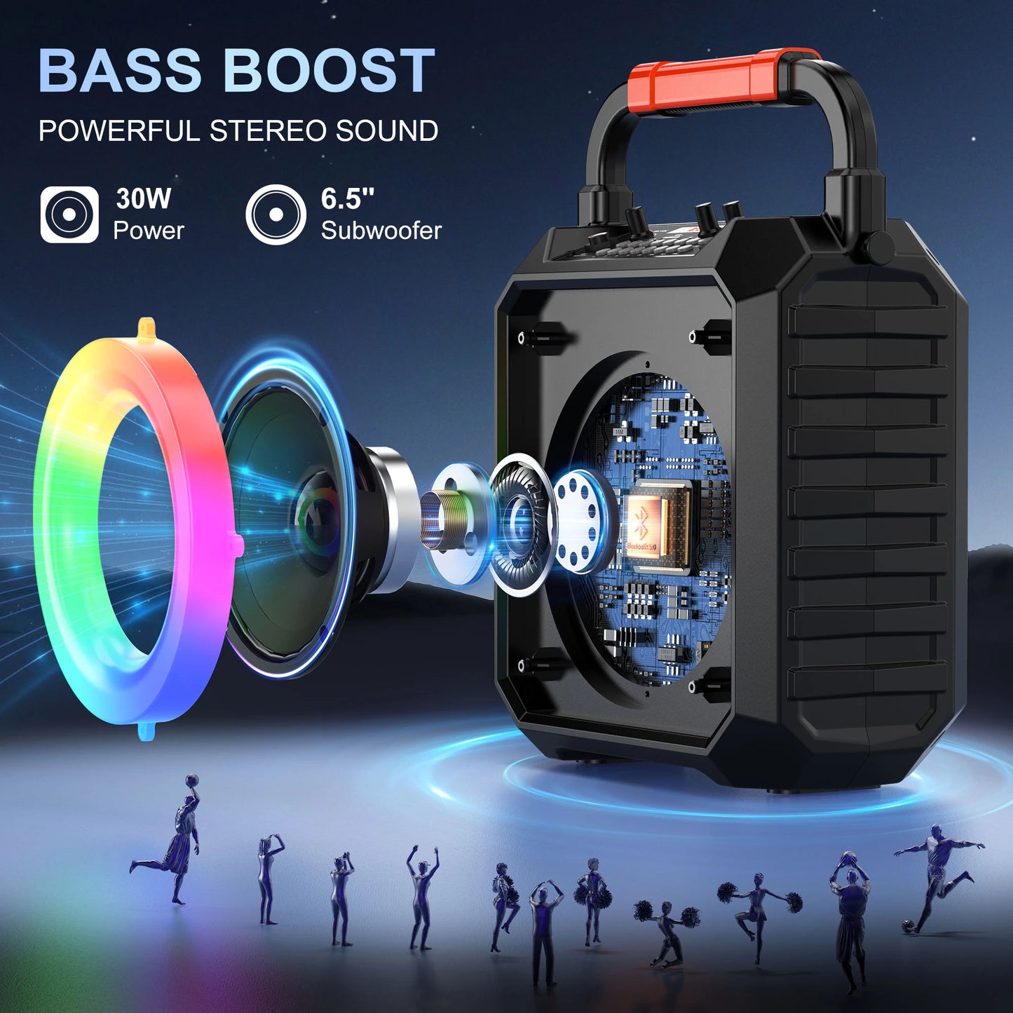 T17-T Portable Karaoke Machine – Bluetooth Speaker with 2 Wireless Microphones, DJ Lights & PA System for Parties and Outdoor Events