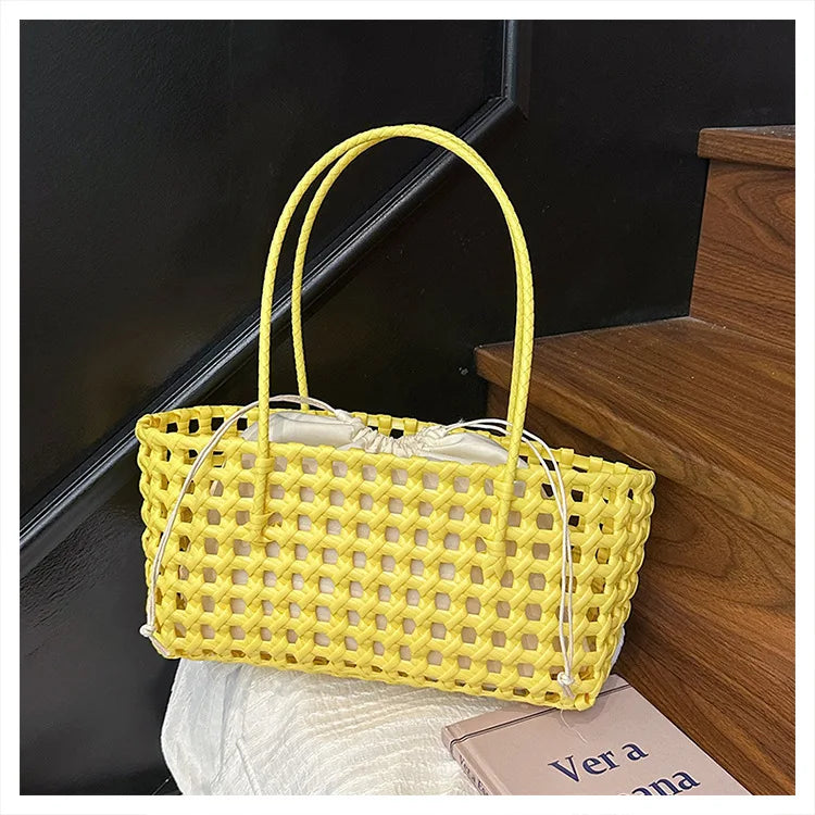 Bolso Cesta de Paja Tejido a Mano para Mujer – Bolso de Hombro de Ratán, Bolso de Playa de Verano para Mujer, Cartera de Viaje de Diseño para Compras, Vacaciones y Salidas Casuales