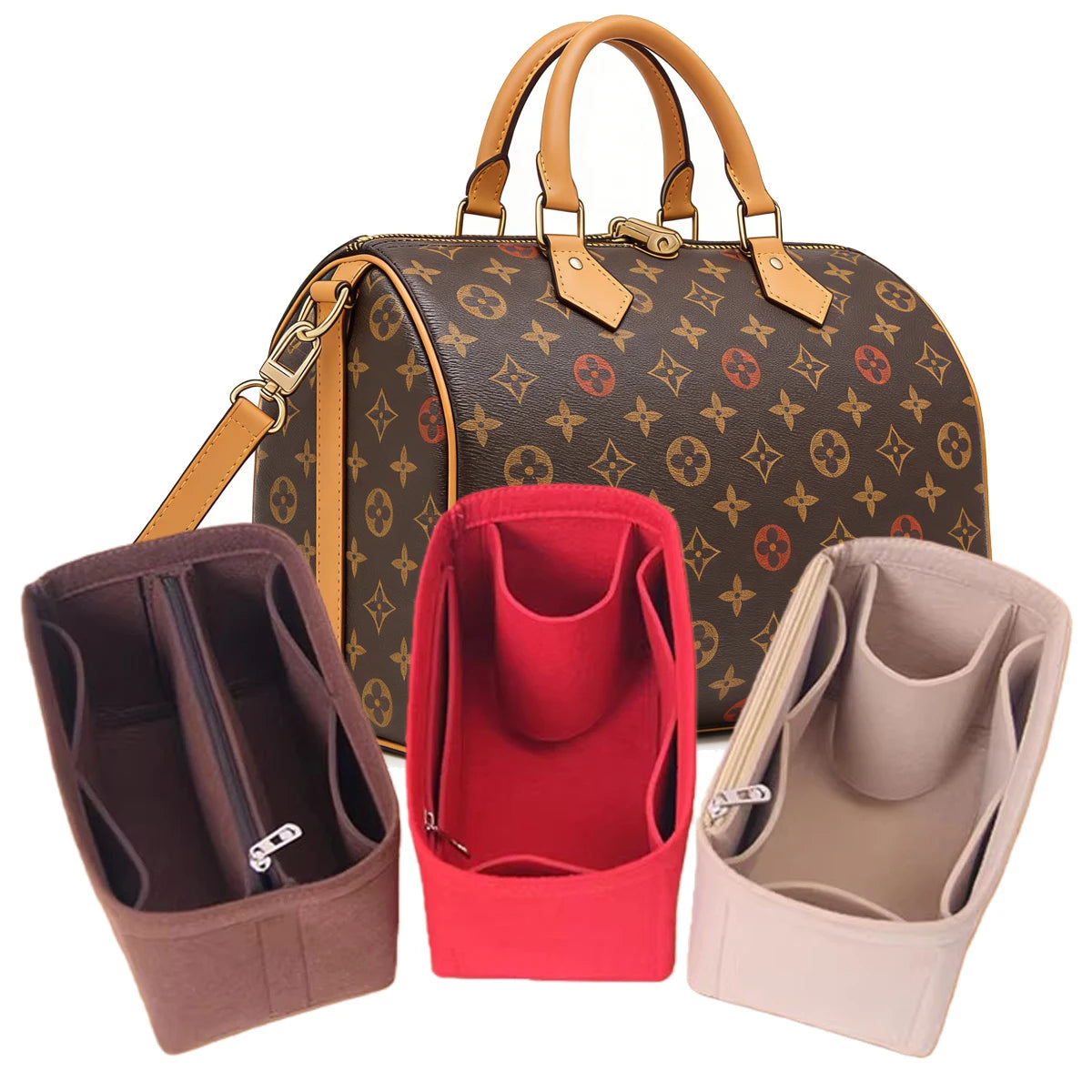 Separador organizador de fieltro para bolso – Divisor de almacenamiento para bolsos Speedy 25/30/35 y Neverfull, organizador interno multibolsillos para bolsos de lujo, carteras y bolsos de mano