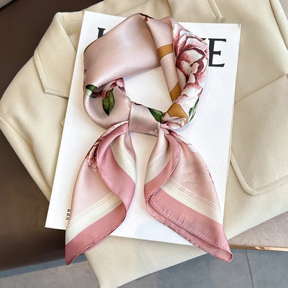 70x70CM Foulard en soie imprimé pour femme – Châle Pashmina carré tendance, tour de cou de luxe, bandeau et bandana décoratif