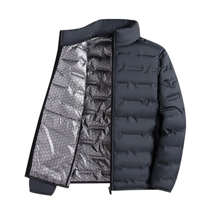2025 Graphene Self-heating Down Jacket Men Solid Windproof Pleated Down Jackets Stand Collar Classical Warm Winter Jackets Male