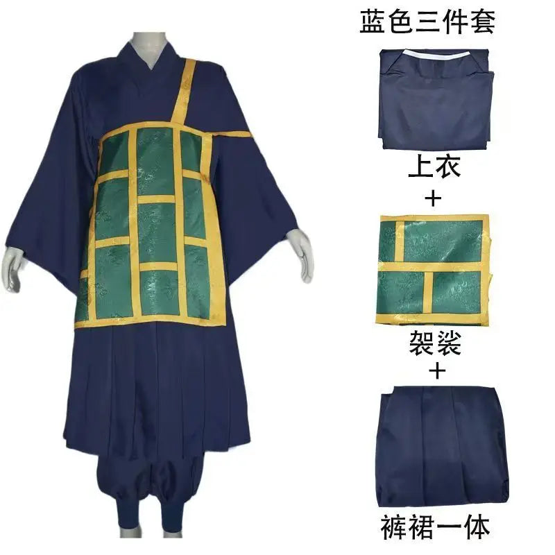 Jujutsu Kaisen Geto Suguru Cosplay Costume – Black & Blue Kimono School Uniform with Wig Anime Outfit for Halloween, Convention & Roleplay