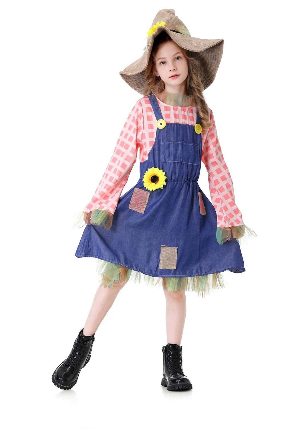 Parent-Child Pioneer Girl Cosplay Costume – Colonial Floral Village Dress with Hat for Kids Halloween, Carnival & Dress-Up Role Play