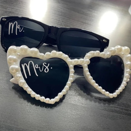 2 gafas de perlas para Sr. y Sra. – Accesorios para fotos de boda para la pareja | Despedida de soltera y decoración de bodas