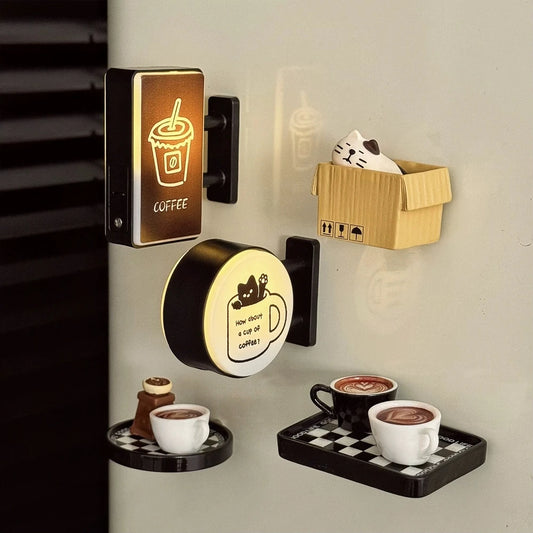 Imán LED retro para nevera con forma de cafetería – Decoración en miniatura iluminada para nevera con diseño de tablero perforado