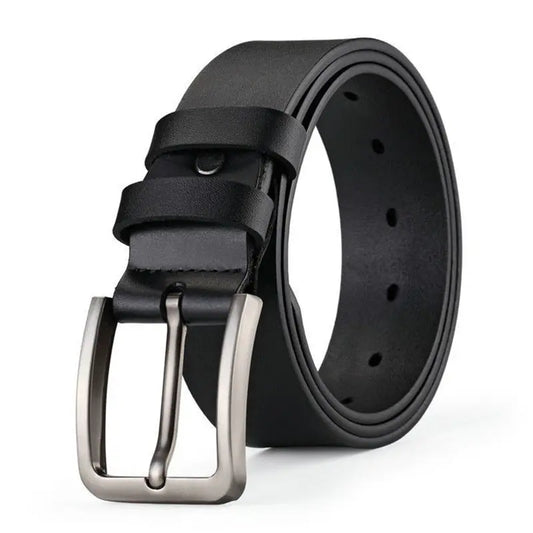 Cinturón de negocios de cuero de PU para hombre con hebilla cuadrada de aleación para jeans y pantalones de vestir