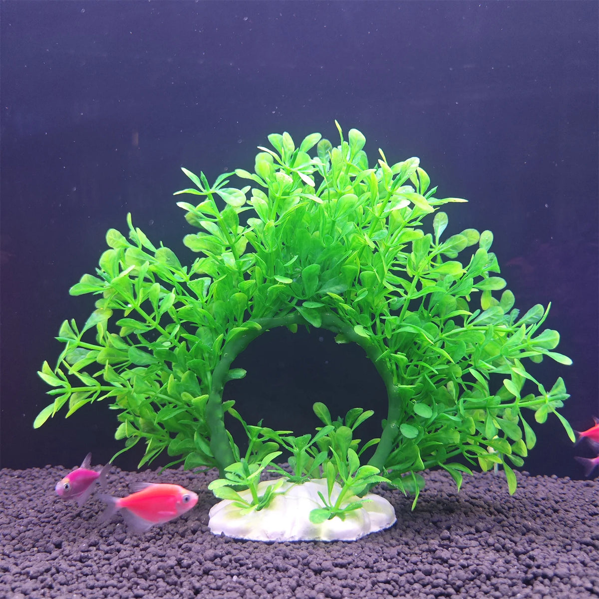 Artificial Underwater Aquarium Plants – Plastic Aquatic Wreath & Fake Shrub Decorations with Green Grass and Pink Accents for Fish Tanks