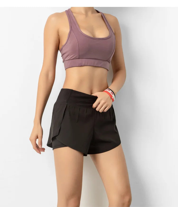 Women’s Sport Running Shorts Double Layer Yoga Gym Fitness Jogging Training Summer Short Pants