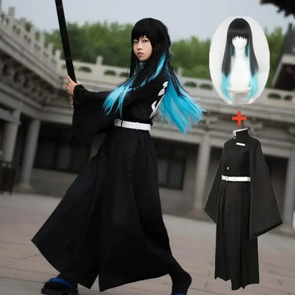 Demon Slayer Kisatsutai Uniform Cosplay Costume & Wig Set – Anime Halloween Party Outfit for Convention & Roleplay Wear