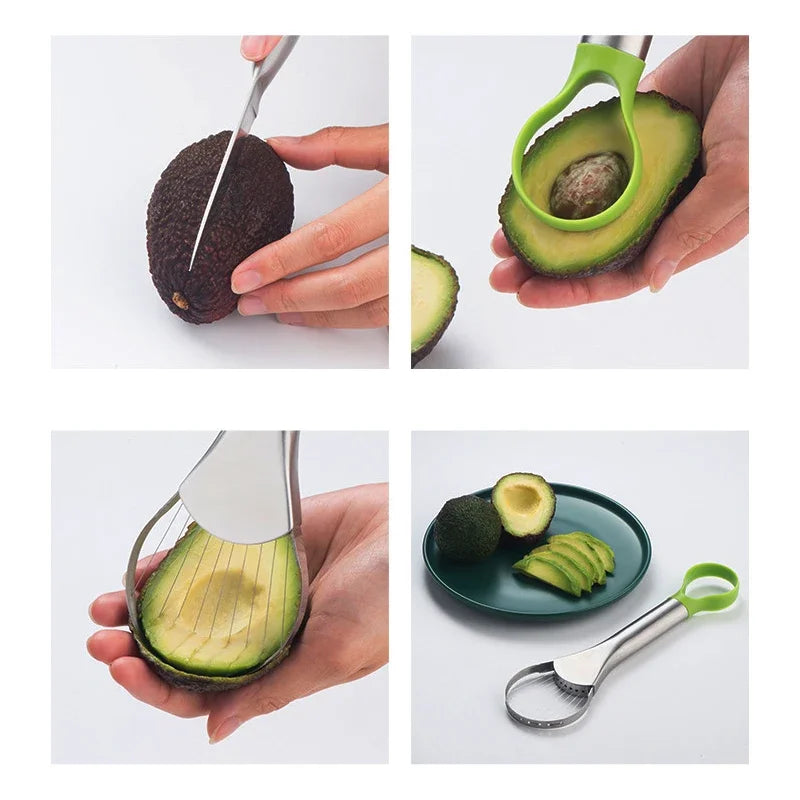 Stainless Steel Avocado & Fruit Slicer – Multi-Function Kitchen Cutting Tool for Avocado, Dragon Fruit & Other Fruits