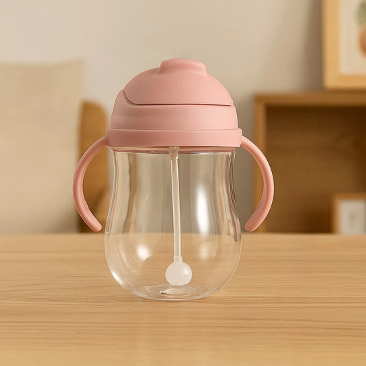 Biberón de agua con pajita de 300 ml para bebé con asa, taza de entrenamiento portátil para niños pequeños