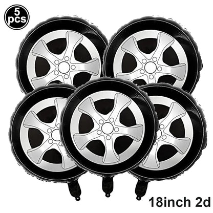 Racing Car Birthday Party Decorations – Race Car, Tire Wheel, Traffic Cone & Checkered Balloons for Kids' Racing-Themed Parties