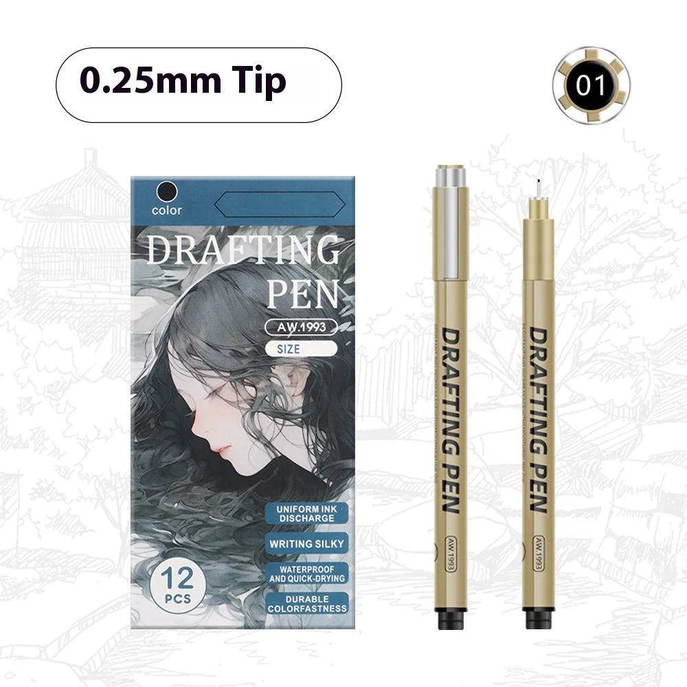 Manga Black Fineliner Marker Set – 1/6/9/12PCS Fine Tip Drawing Pens for Sketching, Comics & Art