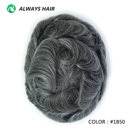 0.12-0.14mm PU Skin Hombres Peluquín – Peluca de Sistema Capilar de Cabello Humano Indio de Grosor Completo | Reemplazo de Cabello Natural con 130% de Densidad