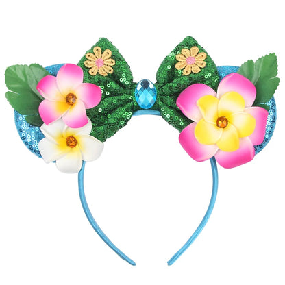 Diadema de orejas de Mickey Mouse de Lilo & Stitch – Lazo de lentejuelas de 5" Accesorio para el cabello de dibujos animados para mujeres y niñas | Diadema para fiestas y festivales