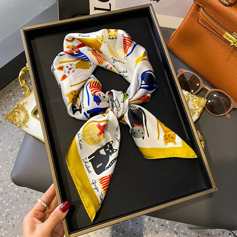 Women's Luxury Satin Silk Feel Square Scarf Printed Hair Scarf Neckerchief Bandana Hijab Wrap