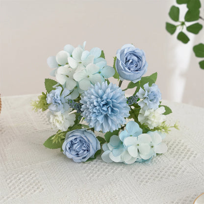 Ramo de flores artificiales realista – Arreglo floral sintético de peonía, crisantemo e hortensia con tallos, decoración reutilizable para el hogar, decoración para bodas y accesorios de fotografía