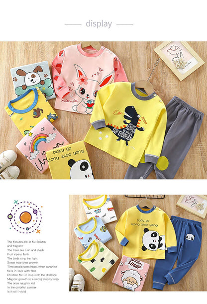 Conjunto de pijama de algodón para niños – Ropa de dormir de dibujos animados de otoño invierno para niños y niñas, conjunto de ropa de descanso suave para niños, ropa de noche acogedora y conjunto para el hogar para un sueño cómodo