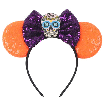 Diadema de orejas de Mickey Mouse de Lilo & Stitch – Lazo de lentejuelas de 5" Accesorio para el cabello de dibujos animados para mujeres y niñas | Diadema para fiestas y festivales